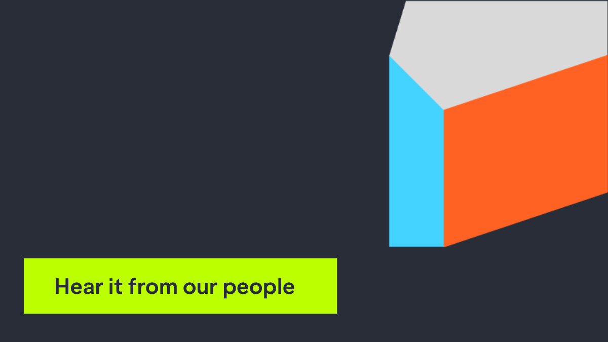 Graphical header with title 'Hear it from our people'